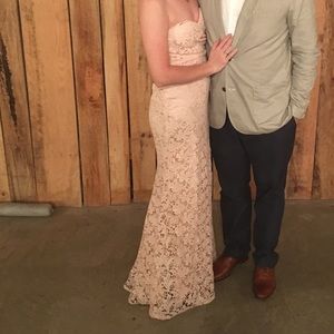 Lacey Blush Colored Bridesmaids Dress